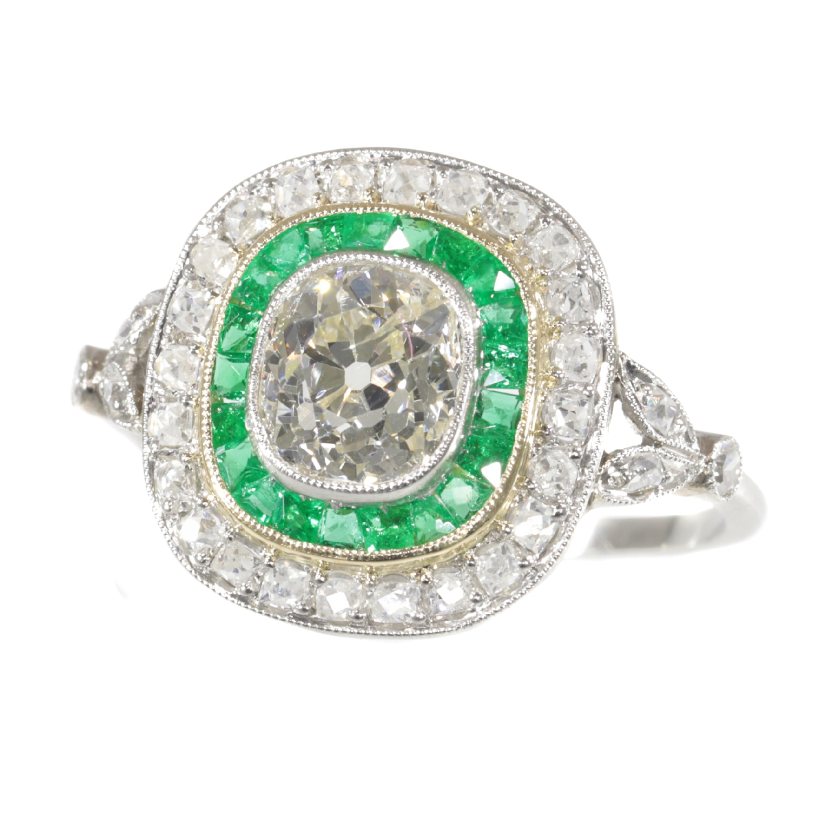 Vintage Art Deco style large diamond and emerald ring